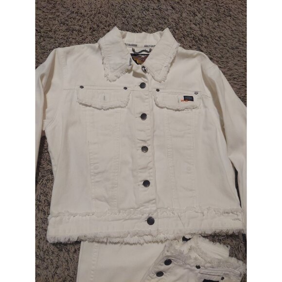 Official Harley Davidson Women's Jacket And Jeans White Fringe Size8 Motorcycle - Picture 3 of 16